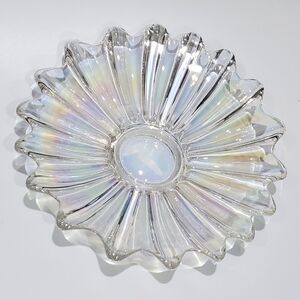 Vntg 9 1/4" Celestial Clear Iridescent Carnival Glass Dish by Federal Glass